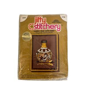 Vintage Jiffy Stitchery #290 Indian Vase Bird Kit Sunset Designs Open Complete